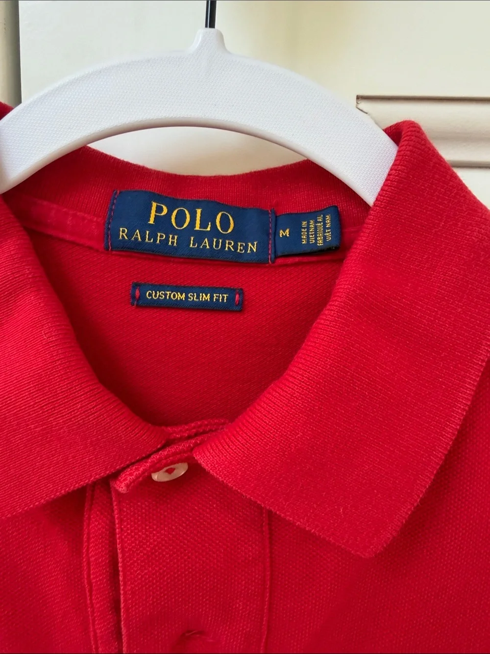 Polo by Ralph Lauren Red Slim Fit Mesh Polo with Navy Pony - size M